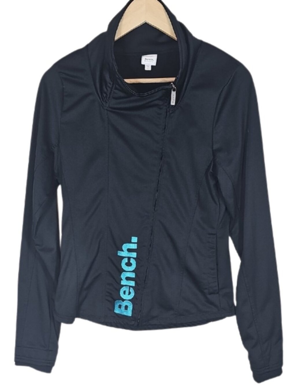 Bench Full Zip Track Jacket L Black Logo Asymmetric Funnel Neck Y2K Streetwear